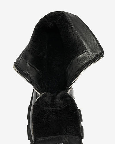 Royalfashion Fekete női lakkozott gyöngycsizma Asiciu