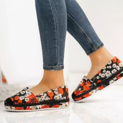 OUTLET Fekete espadrilles virágos Rosalind nyomtatással - cipő