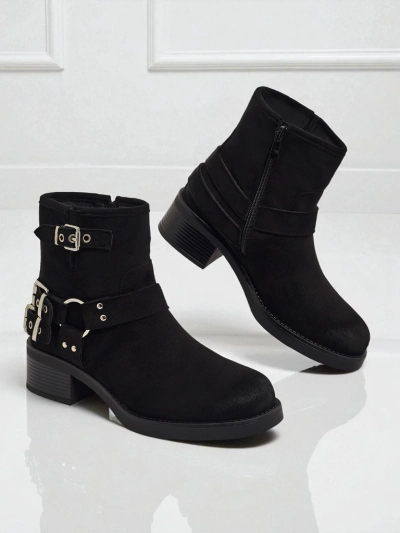 Valtos női öko velúr bokacsizma csatokkal