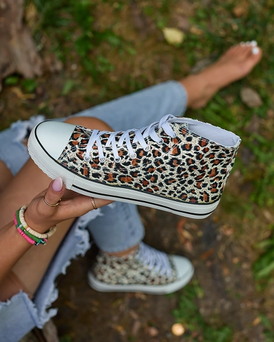 Royalfashion Női bézs színű, divatos mintás magas tornacipő Jungle Jive