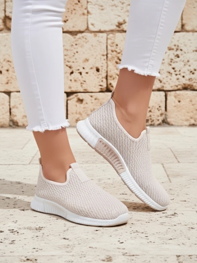 Eulalia Slip-On bézs női sneakerek lapos sarkú szövet nyári tavaszi