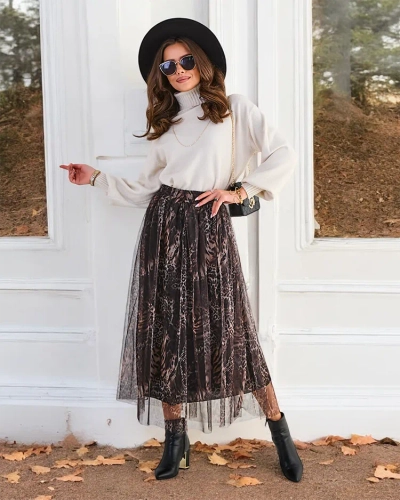 Royalfashion Női mintás midi szoknya tülllel