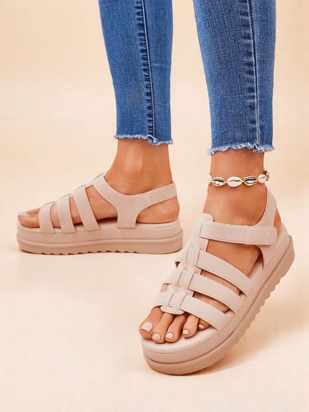 Royalfashion szandál - Bézs velúr platformos caligae - Tökéletes nyárra és tavaszra