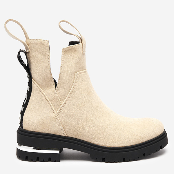 OUTLET Krémszínű női lapos sarkú csizma Dezi - Lábbeli