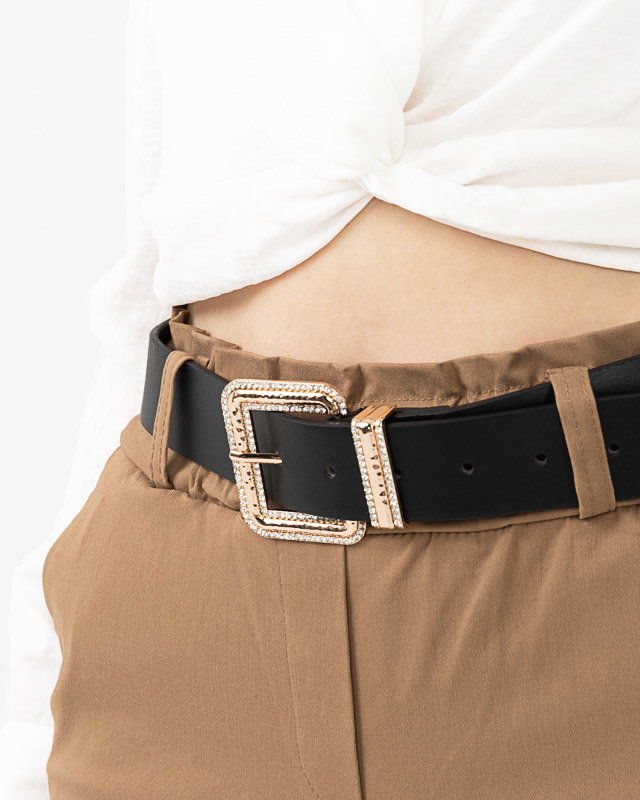 Női fekete öv arany csattal cirkóniával - Kiegészítők