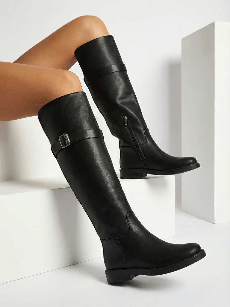 Denivra női térd fölötti eco bőr csizma