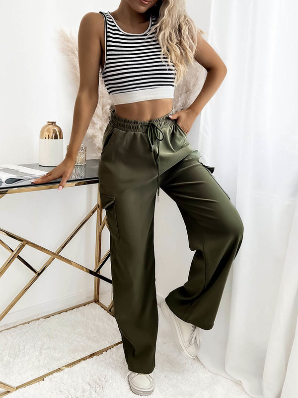 Sötétzöld női széles nadrág a'la cargo - Ruházat