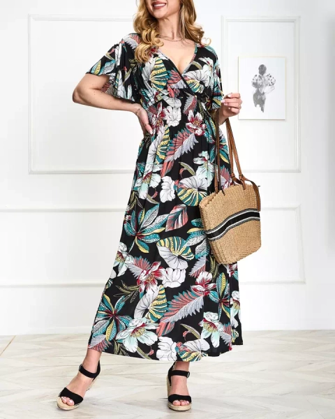 Női fekete virágos midi ruha - Ruházat