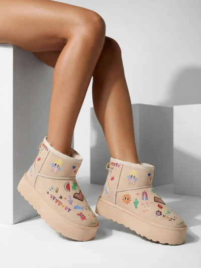 Callisto Angelico bélelt cipő gyermekrajzokkal, platformos, bézs