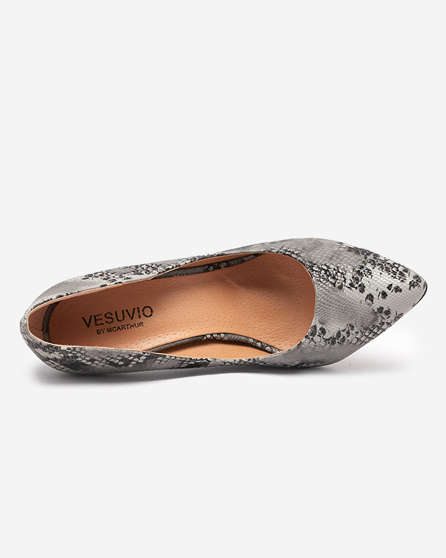 OUTLET Fekete-szürke női pumpák a'la dombornyomott kígyóbőrrel Zerixy - cipő