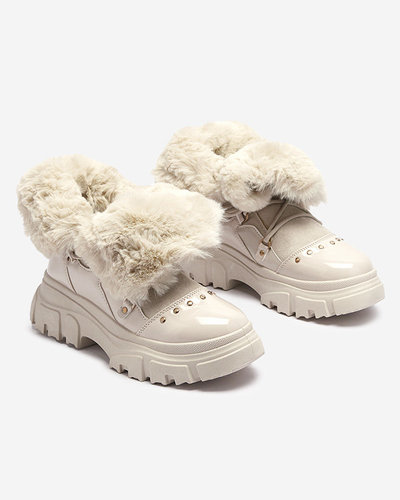 Bézs női fűzős hócsizma Fentes- Footwear