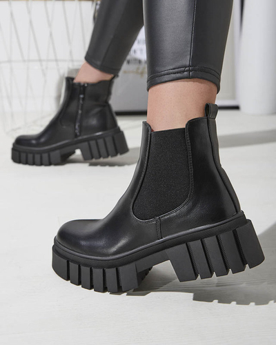 Fekete női csizma vastagabb talppal Olilno- Lábbeli