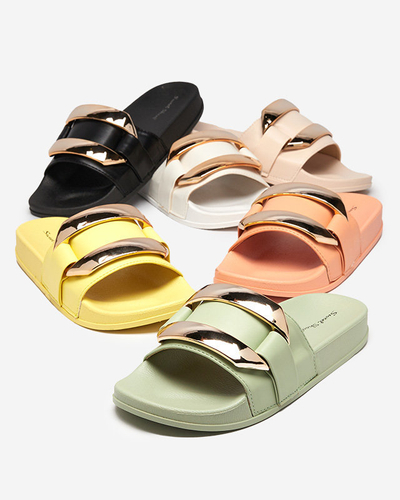 OUTLET Női bézs papucs arany díszítéssel Serina - Lábbeli