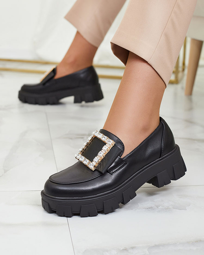 Royalfashion Fekete mokaszinok díszítéssel az orrán Alomease