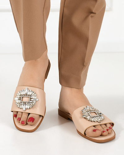 OUTLET Női bézs papucs ezüst díszítéssel. Hipi - Lábbeli