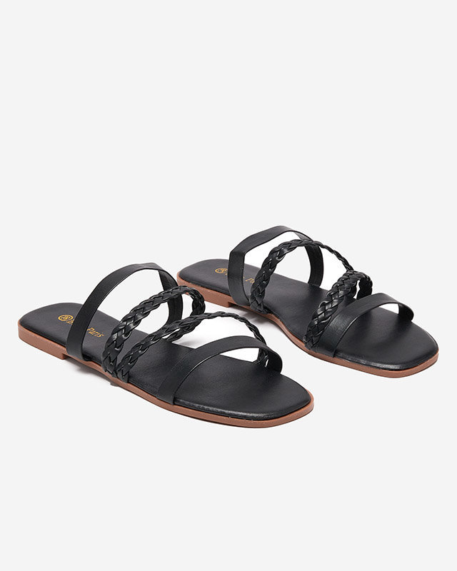 OUTLET Fekete eco-bőr női csíkos papucs Boresi - Lábbeli