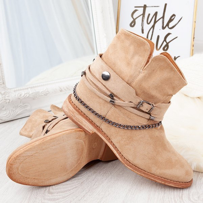 Bézs cowboy csizma egy Salem ék sarokkal - lábbeli