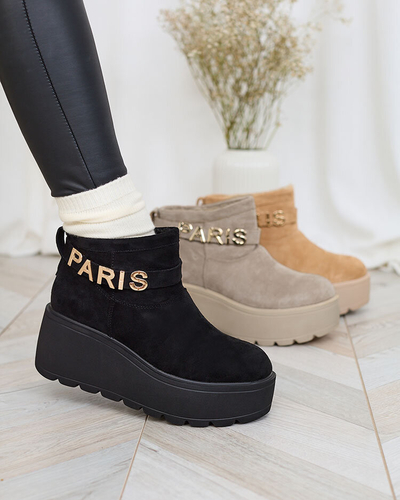 Royalfashion Fekete női csizma a'la hócsizma díszítéssel Parisela