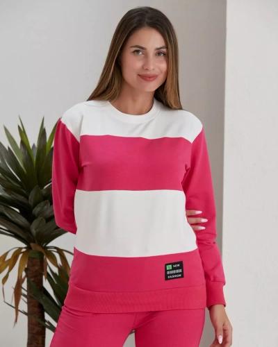 Royalfashion Fukszia női csíkos pulóver szett