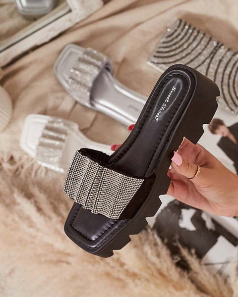 Fekete női papucs cirkóniával Emkoy - Lábbeli