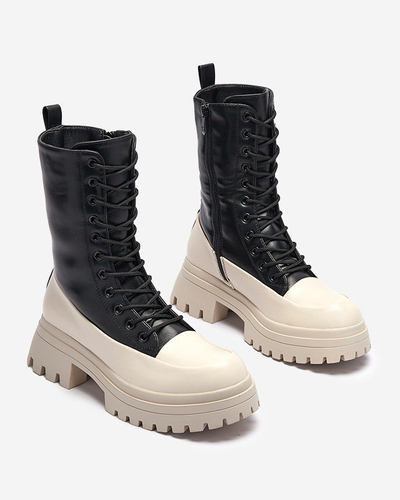 Fekete és bézs színű női magas csizma Susker - Lábbeli