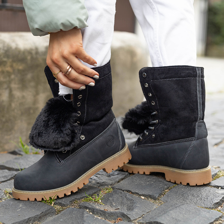 Shinny- Footwear női fekete fűzős csizma