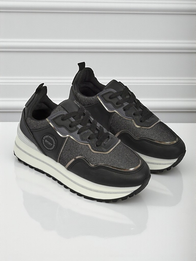 Női Callista Nero platform sneakerek 4 cm, ökológiai bőr