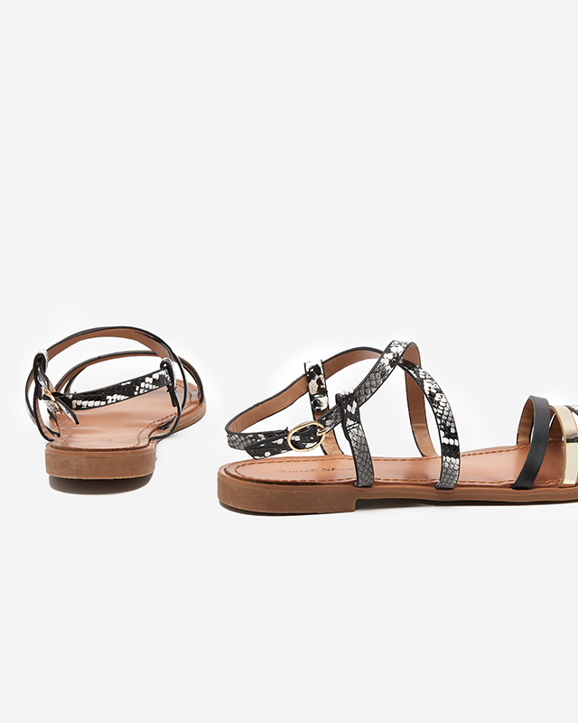 Fekete női szandál a'la kígyóbőr Elione - Lábbeli