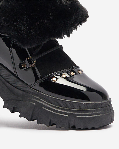 Fekete női fűzős hócsizma Fentes- Footwear