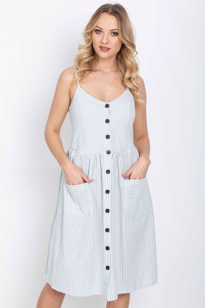 Jasnozielona sukienka w paski zapinana na guziki - Odzież
