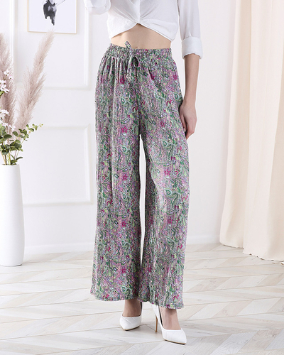 Mintás, széles szárú női nadrág zöld színben- Ruházat