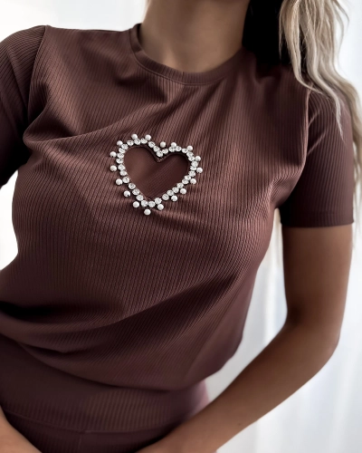 Royalfashion Sötétbarna női sport szett szívekkel