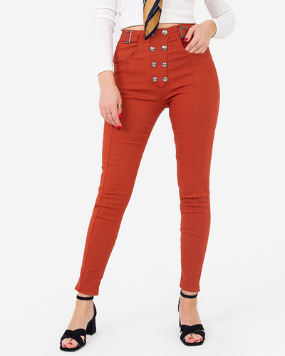 Női barna szövet tregging díszgombokkal - Ruházat