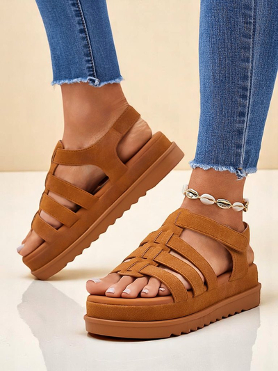 Callista női platform szandál Royalfashion öko bőr, teve színben