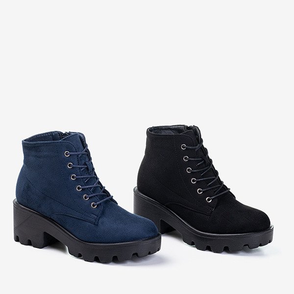 Czarne sznurowane botki na płaskim obcasie Buster - Obuwie