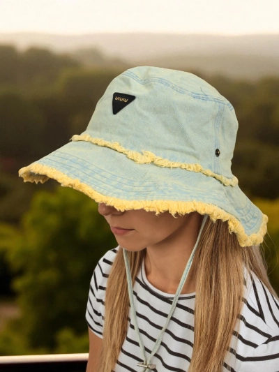 Aristea pasztell farmer női napkalap sárga bohém szegéllyel