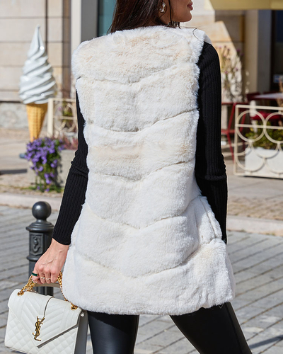 Royalfashion Ecru szőrme női mellény