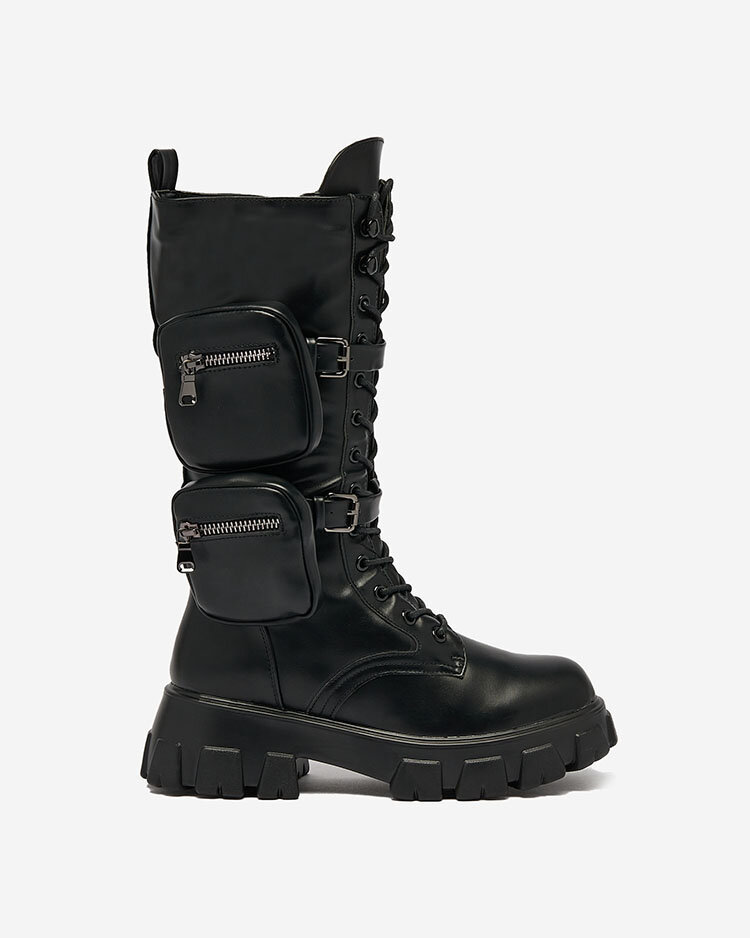 Royalfashion Fekete női bagger csizma Atiuha tasakkal