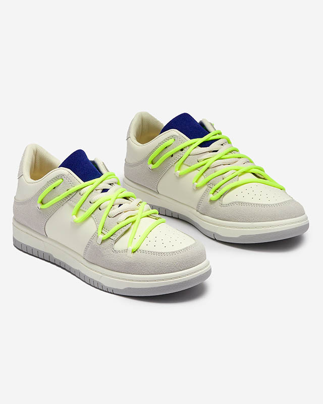 Fehér-szürke női sportcipő neonszínű cipőfűzővel Olierinc - Lábbeli