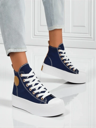 Adelina Capri Granatowe Trampki Damskie na Płaskiej Platformie 4,5cm
