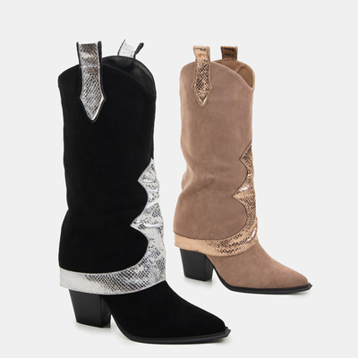Fekete bokacsizma dekoratív felhajtással Acilip- Footwear