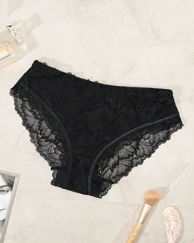 Royalfashion Fekete pamut csipkés női bugyi