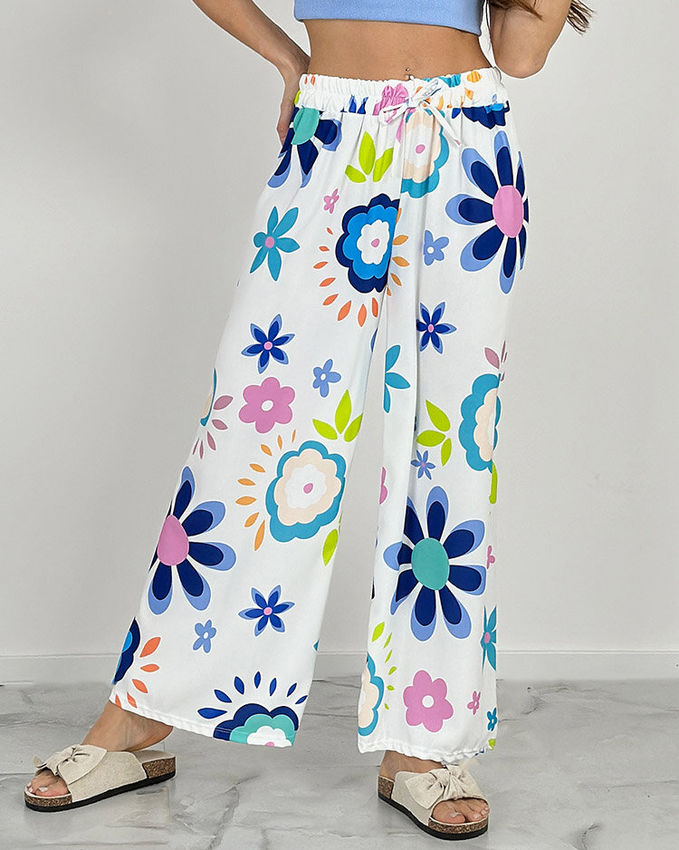 Royalfashion Női széles virágmintás szövetnadrág