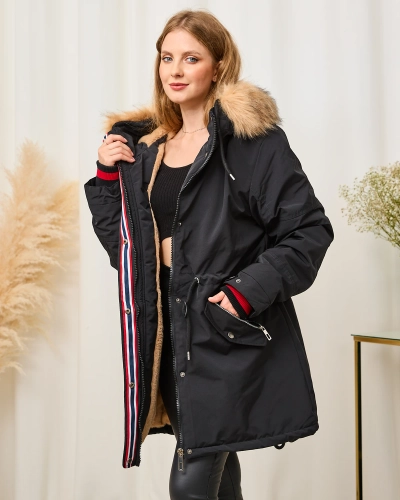 Női 'fekete téli dzseki elasztikus derékkal - Ruházat