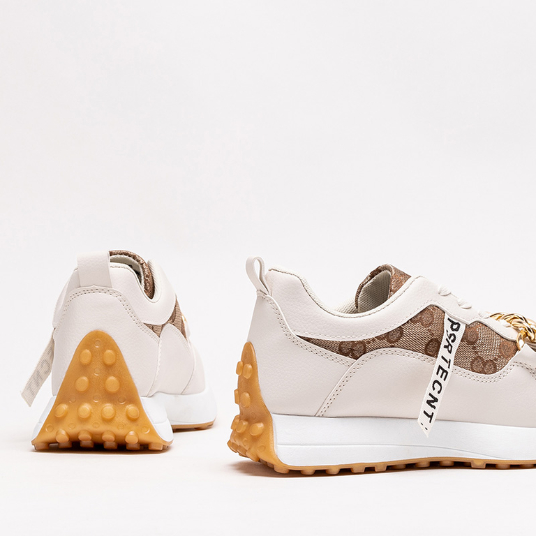 OUTLET Fehér és világosbarna női tornacipő Philly-Footwear mintával