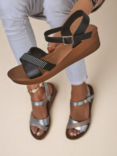 Királyi divat Női ékszerköves platform szandál Allona