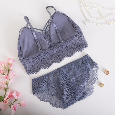 Sötétszürke női csipke fehérnemű szett-Fehérnemű