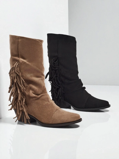 Kowbojki damskie na obcasie z frędzelkami Selva