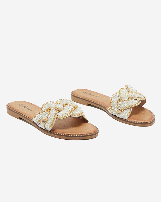 OUTLET Ezüst női papucs gyöngyökkel és gyöngyökkel Cetera - Lábbeli