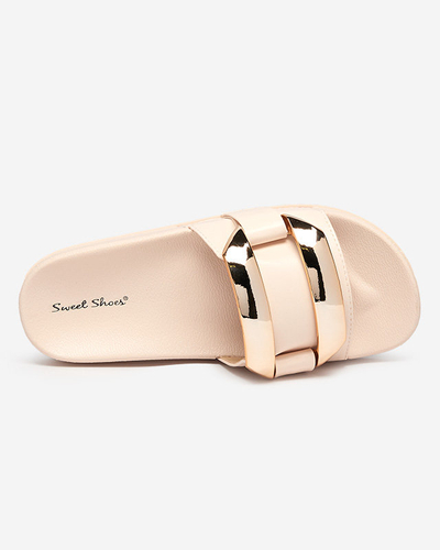 OUTLET Női bézs papucs arany díszítéssel Serina - Lábbeli